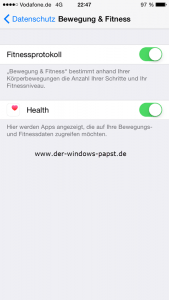 iOS 8.2 Fitnessprotokoll