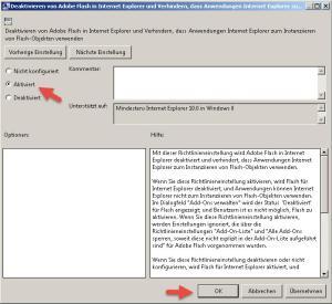 Adobe Flash im IE abschalten aktivieren