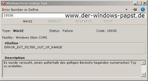 System Error Code 15038