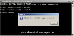 IE Probleme manuell beheben 3 regsvr32 shell32.dll