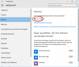 Windows 10 Datenschutz Kamera
