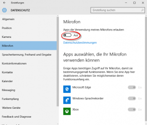 Windows 10 Datenschutz Mikrofon