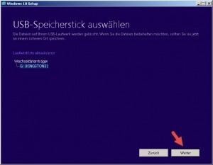 Windows 10 USB Stick auswählen