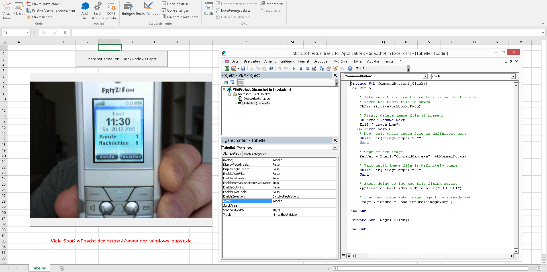 Snapshot mit Excel und LifeCam Der Windows Papst IT Blog Walter