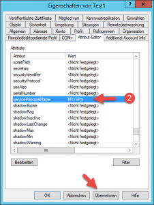 Tab Delegierung aktivieren 4 SPN Wert übernehmen