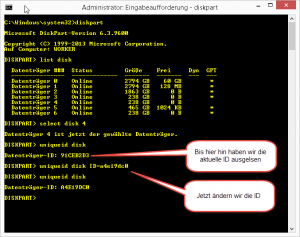 Festplatten ID Signatur auslesen und ändern