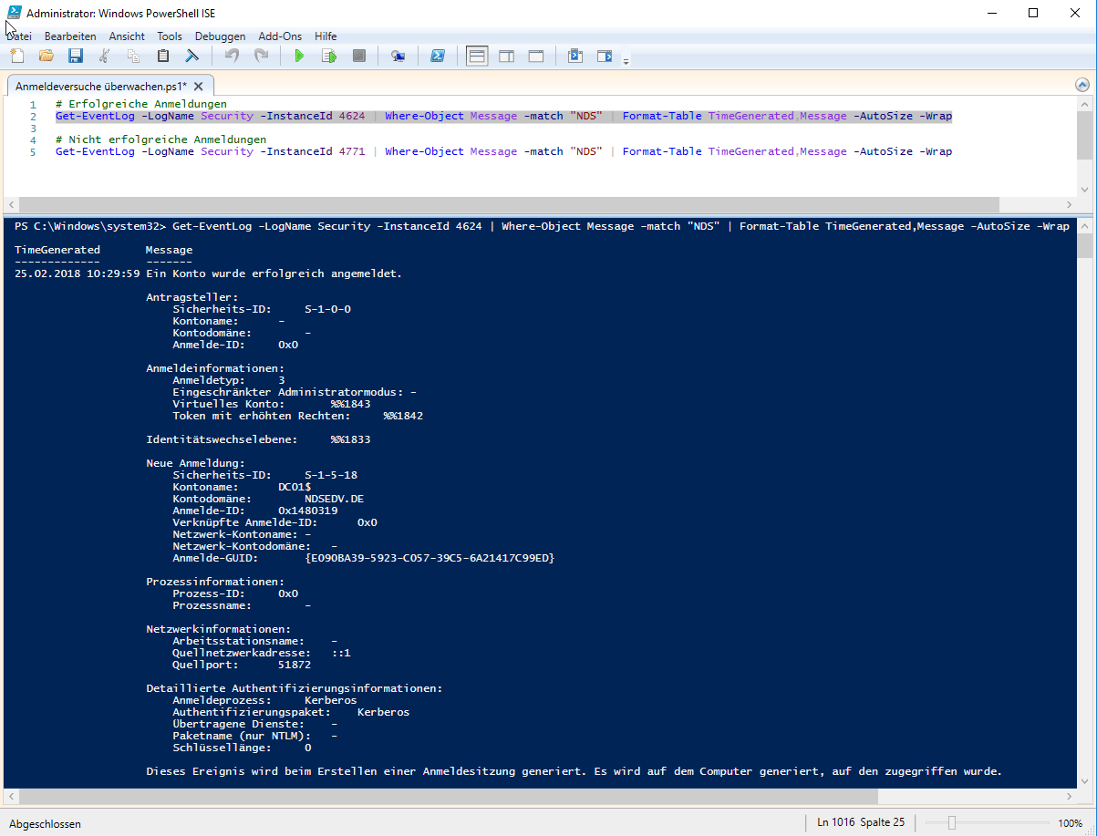 Windows Domäme Anmeldung Event ID 4624
