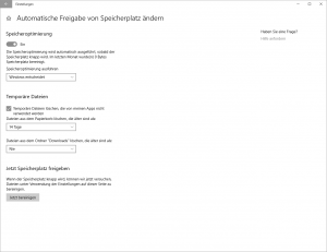 Windows 10 Automatische Freigabe von Speicherplatz