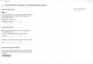Windows 10 Speicherplatzoptimierung