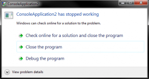Application has stopped working