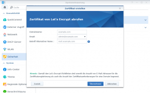 Synologie Lets Encrypt Zertifikat beantragen