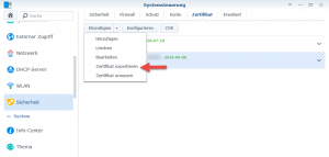 Synologie Zertifikat exportieren