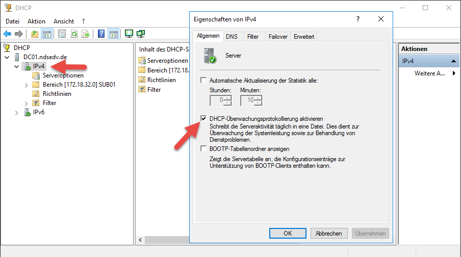 DHCP Überwachung aktivieren