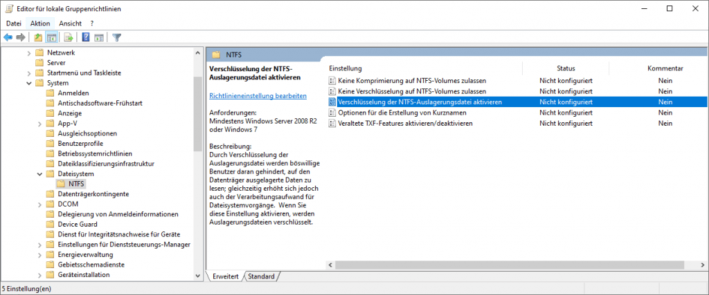 Aktivieren der Dateiverschlüsselung für den virtuellen Speicher - Der