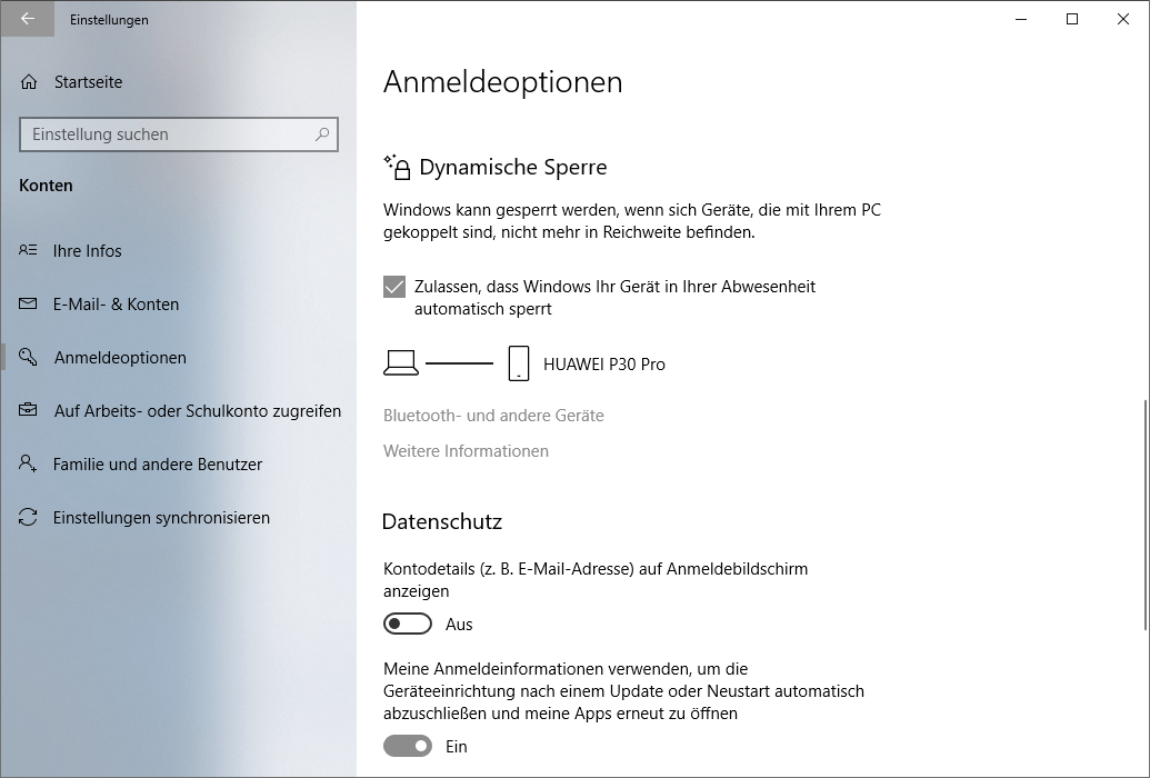 Windows dynamische Bildschirmsperre einrichten