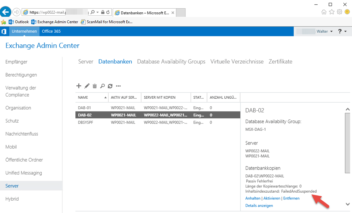 Exchange Suchindex beschädigt