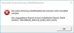 Cannot manage Active Directory Certificate Services 0x424