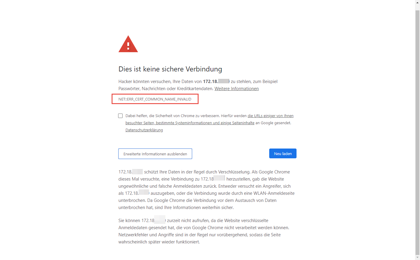 Zertifikatsfehler im Browser Zugriff verweigern