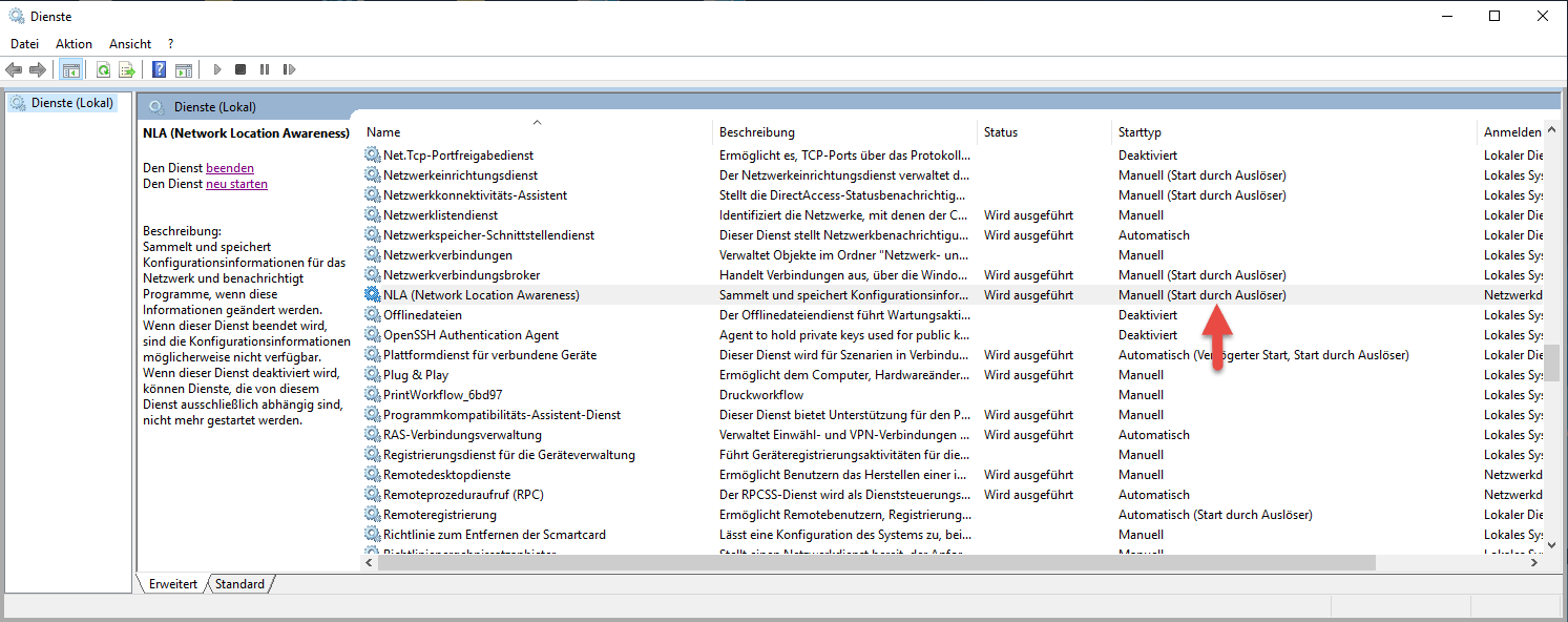 Windows Dienst Auslöser hinzufügen