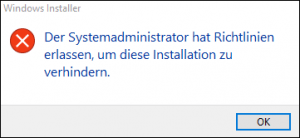 The system administrator has set policies to prevent this installation