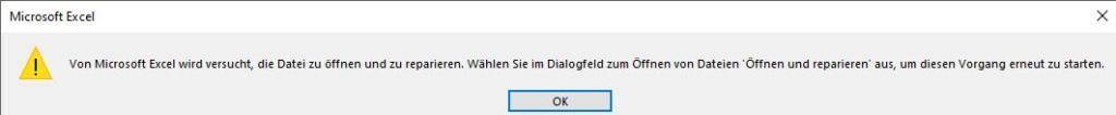 Von Microsoft Excel wird versucht, die Datei zu öffnen und zu reparieren. Von Microsoft Excel wird versucht, die Datei zu öffnen und zu reparieren.
