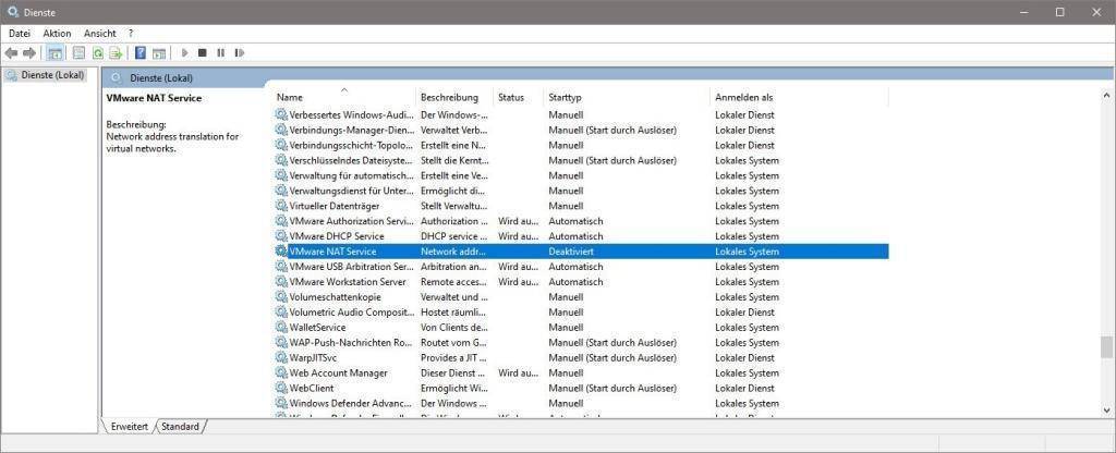 Datenträgerverwaltung Der Dienst Kann Nicht Gestartet Werden Der Dienst VMware NAT Service konnte nicht gestartet werden - Der