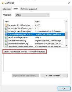Schlüsselkennung Zertifizierungsstellenzertifikat