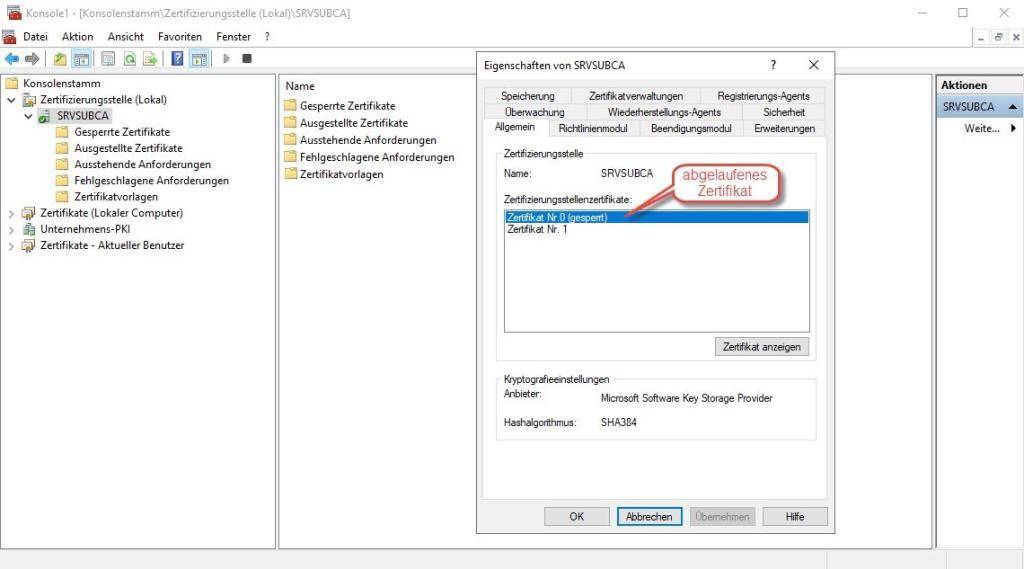 Abgelaufene Zertifizierungsstellen-Zertifikate löschen