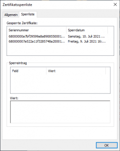 Zertifikatssperrliste aktualisiert