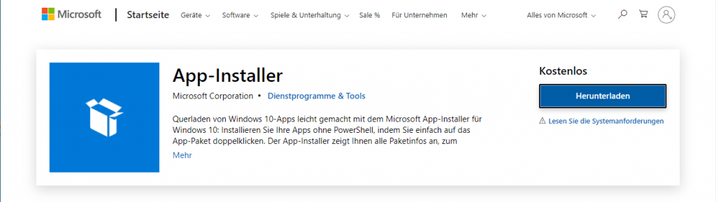 App-Installer AppStore WinGet Package Manager installieren