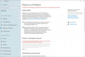 Optionale Diagnosedaten senden Diagnosedaten und Feedback