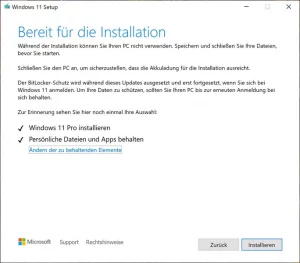 Windows 11 Bereit für die Installation