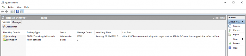 Exchange Queue Viewer 451 4.4.397 Error communicating with target host