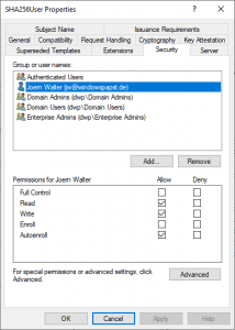 Probleme bei der automatischen Verteilung von Zertifikaten Autoenroll Certificate Template