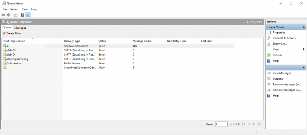 Mail Queue Warteschlange Exchange Datenbank verschieben