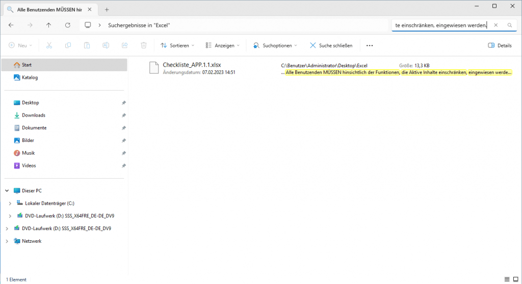 Suche in Excel nach Inhalt