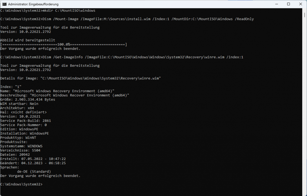 Versionsnummer WinRE Image Versionsnummer WinRE Image