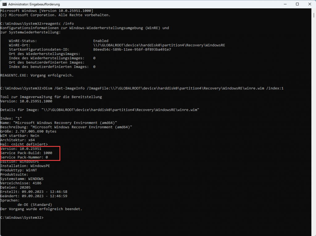 Windows RE-Version abfragen Windows RE-Version abfragen