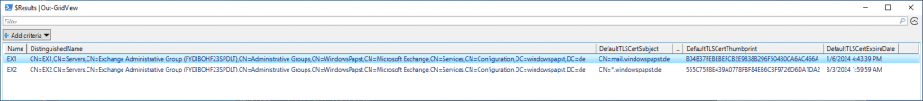 CN=EX1,CN=Servers,CN=Exchange Administrative Group (FYDIBOHF23SPDLT),CN=Administrative Groups,CN=WindowsPapst,CN=Microsoft Exchange,CN=Services,CN=Configuration,DC=windowspapst,DC=de