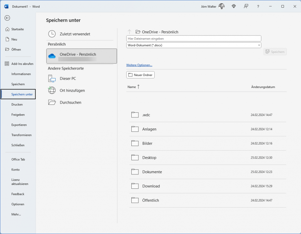 OneDrive aus Speichern unter entfernen