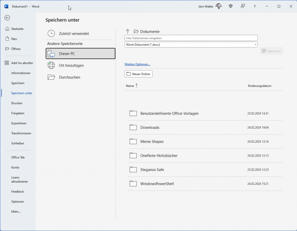 Option Speichern unter OneDrive entfernen 