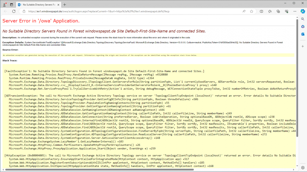 No Suitable Directory Servers Found in Forest