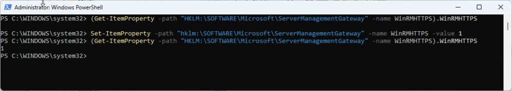 ServerManagementGateway Powershell Reg Key WinRM HTTPS