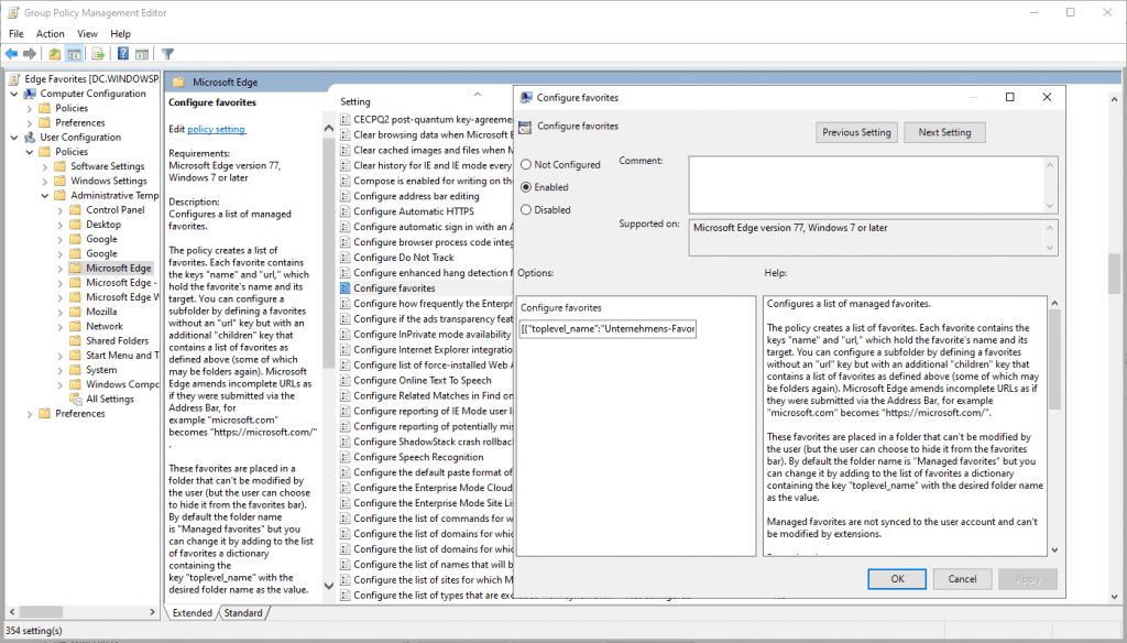 configure Favorites group policy configure Favorites group policy