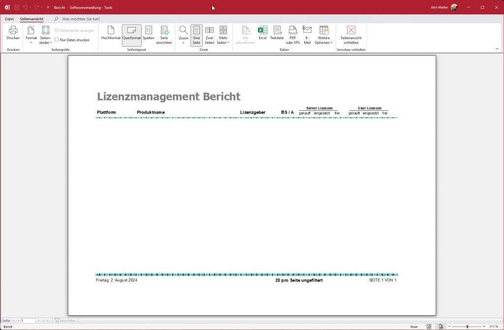Lizenzmanagement Bericht