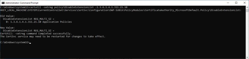 Enable Application Policies Certificate Authority