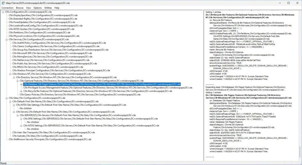 Active Directory Configuration Partition PageSize 32K