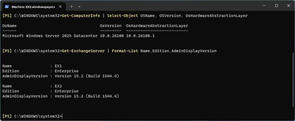 Windows Server 2025 Exchange 2019