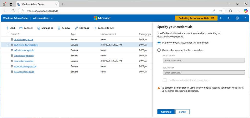 Windows Admin Center Connect Windows Server