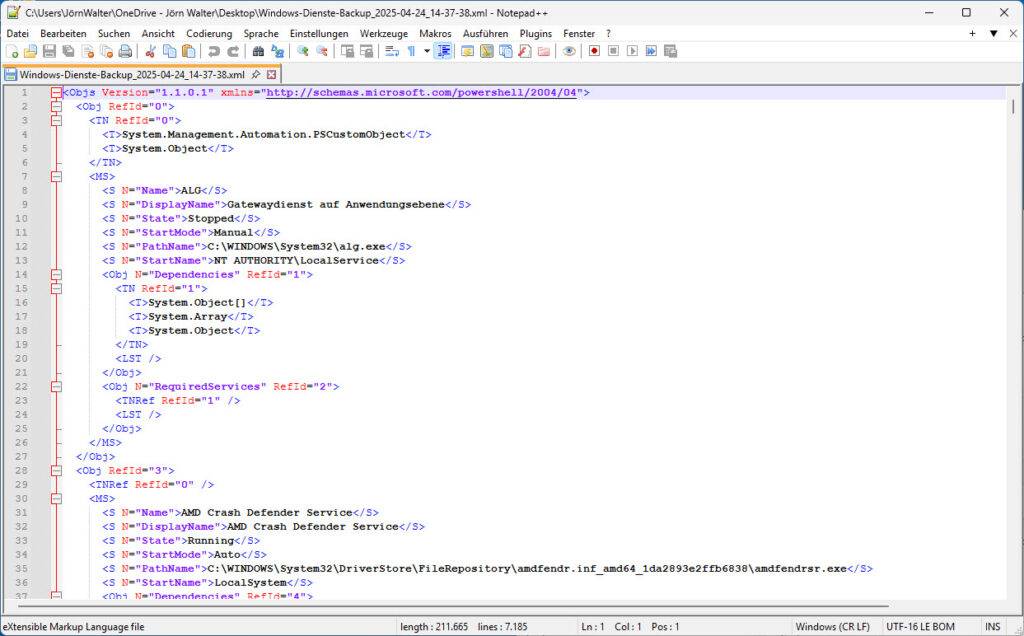 Backup and Restore Windows Services as XML